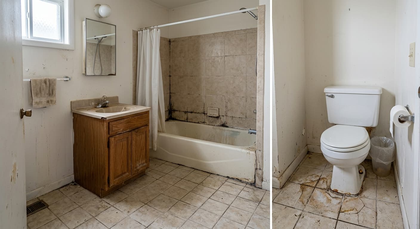 Before — Shore House Bathroom Update in Avalon, NJ in Avalon, Cape May County, NJ: original condition before Synergy Property Development's work